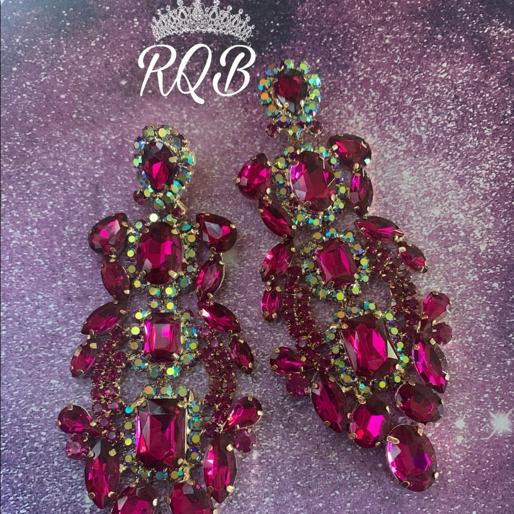 Fuchsia Chandelier earrings Pageant Prom